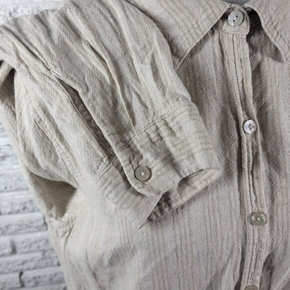 Orvis Womens Top Extra Large Roll Tab Sleeve Beige Stripe Button Up STR60E - Picture 5 of 10